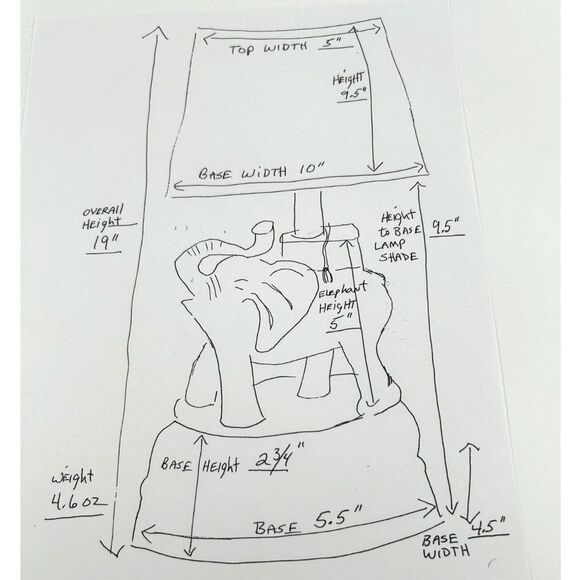 Elephant Lamp Brown Color Resin tan burlap lamp shade chain pull on/off switch - Picture 3 of 10